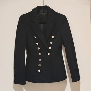 Topshop Fitted Black Blazer, Gold Buttons